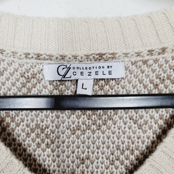 Cezele Cream and Leopard Print V-Neck Sweater - Picture 6 of 6